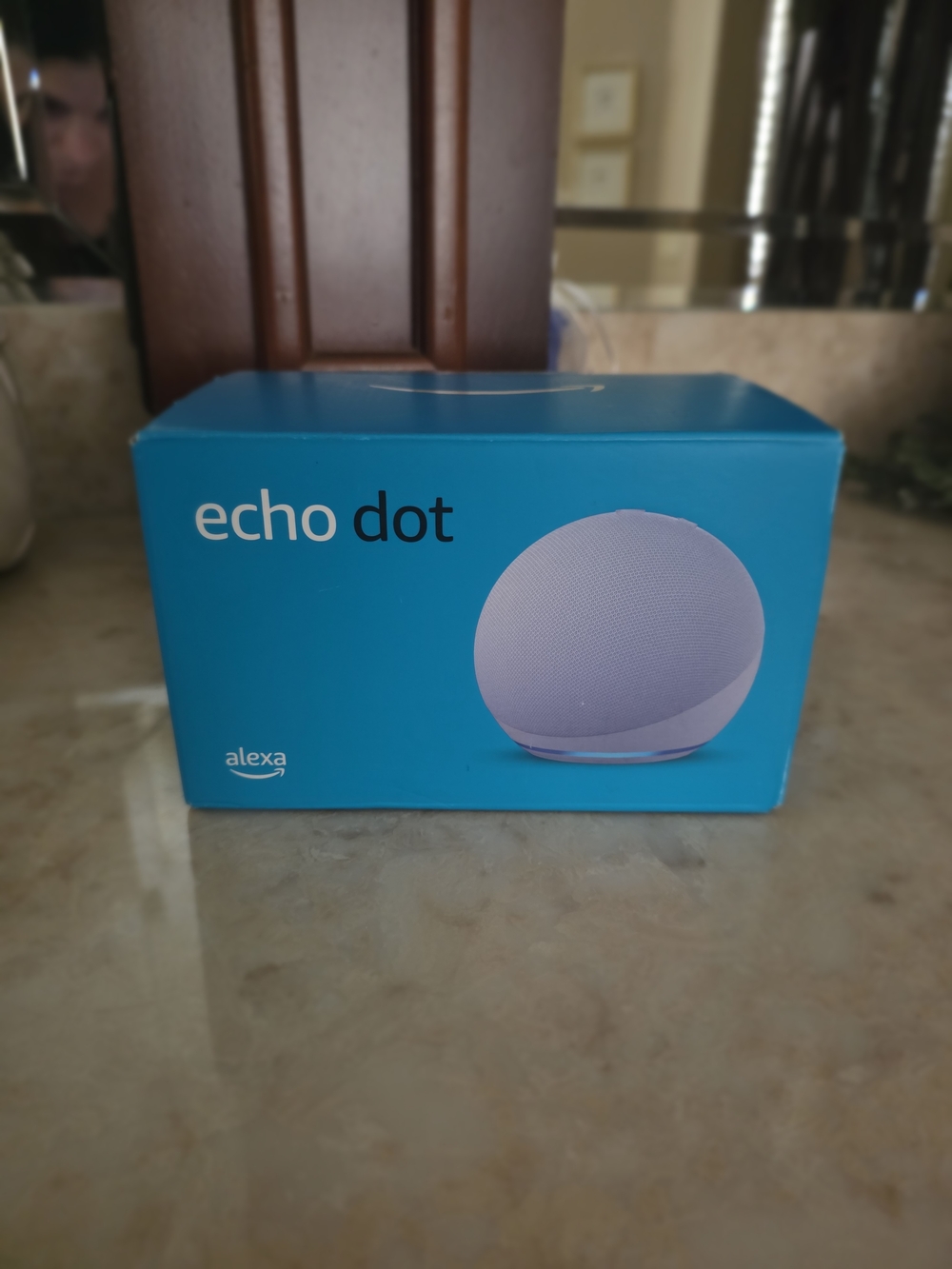 Echo Dot Smart Speaker - Blue Box with White Speaker Image